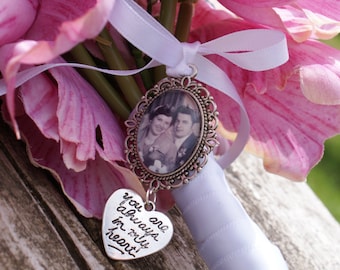 Photo Charms with Heart, Wedding Bouquet Photo Charm, Quote Heart, Memorial Photo Charm, Silver Heart Photo charm, Bouquet Photo Jewelry