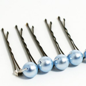 Something Blue Hair Pins, Bridesmaid Wedding Hairpins, Baby Blue wedding Bridal Hair Pins, Pearl Bobby Pins, Swarovski Hair Pins, Set of 5 image 1