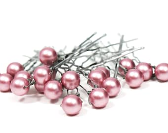 Pink Swarovski Crystal Hair Pins - Bridal Hair Pins - Bridesmaids Hair - Prom - Powder Rose - Set of 20 - Hair Accessories - Prom Hair