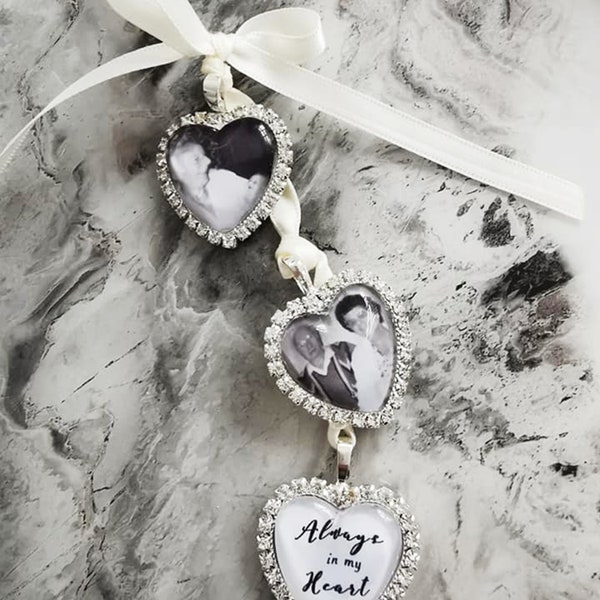 Bouquet Photo Charm , Wedding Bouquet Photo Charm, Memorial Photo Charm, Photo Frame Charm, Triple Heart Photo Charm, Bouquet Photo Jewelry