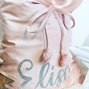 Luxury Velvet Personalised Santa Sack,Pink Christmas Sack with FurPom Poms, Personalised Santa Sack, Custom Santa Sack, Large Santa Sack