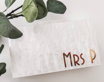 Gepersonaliseerde Bridal Pearl Future Mrs Acryl Clutch Box Bag-Gepersonaliseerde Clutch Bag - Bride Wedding Gift Hen- Wife To Be Custom Bride Clutch