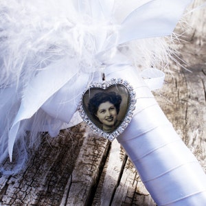 Dije de foto de ramo de corazón, Dije de foto de ramo de boda, Dije de foto conmemorativo de diamantes, Dije de foto de diamantes de imitación, Joyería de foto de ramo