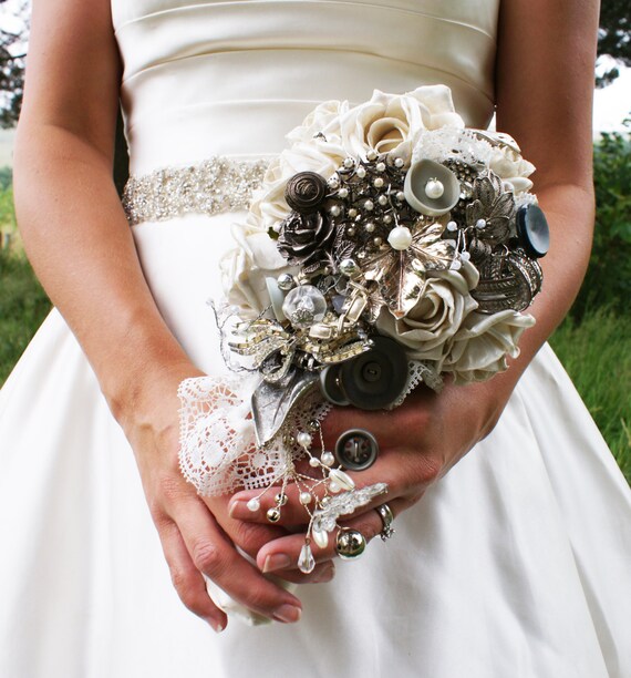 Brooch Bouquet Antique Silver Bouquet Bespoke Wedding Etsy