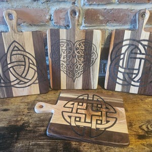 Celtic style cheese board engraved with Celtic knot designs
