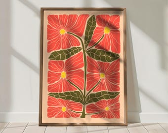 Impresión de arte mural floral moderno, póster de flores botánicas, arte natural minimalista, decoración escandinava para el hogar.