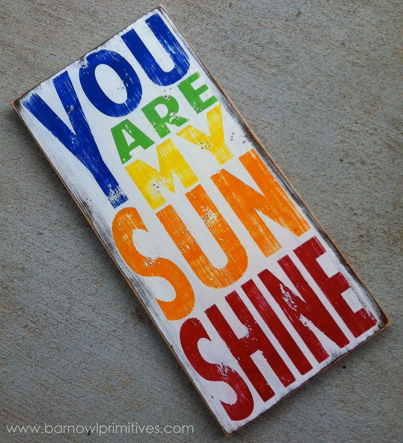 You Are My Sunshine Sign Typography Word Art in Rainbow Colors Nursery Wood Sign 