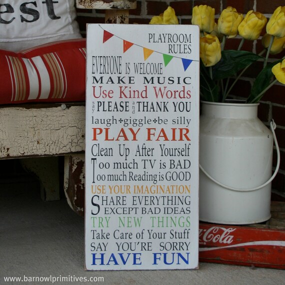 Items similar to Playroom Rules Sign with Bunting ...