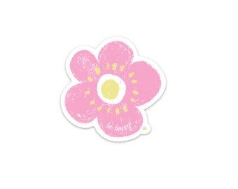 be happy pink flower sticker - perfect for your laptop, planner, water bottle or notebook