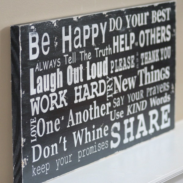 Family Rules Sign Version IV - Typography Word Art in Landscape  - Personalize It