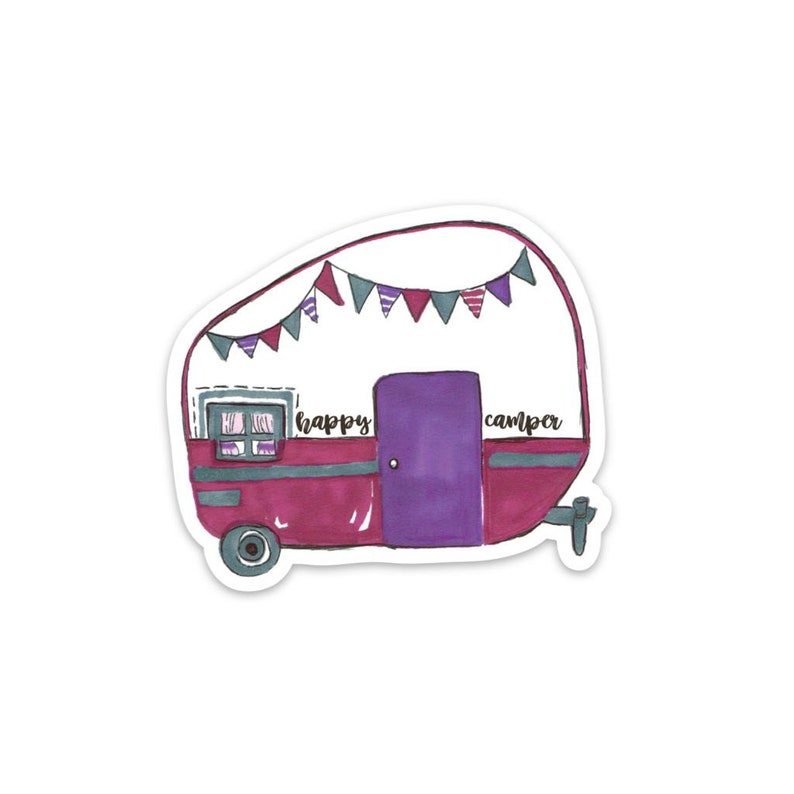 happy camper sticker perfect for your laptop, planner, water bottle or notebook image 1