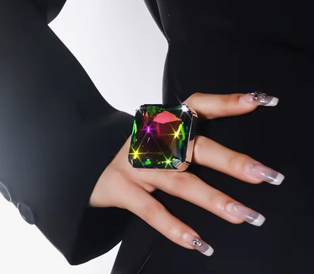 Large Adjustable Champagne & Multi Color Crystal Statement Ring - Etsy