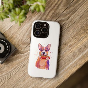 Dog Eating Hot Dog Phone Case for Dog Lovers, Cute Pet Accessories, Dog Mom Dad Gift, Unique Animal Phone Cover, Cartoon Dog Design
