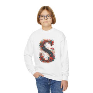 Sudadera infantil de cuello redondo con inicial floral S, moda de primavera, sudadera de cumpleaños, bonita prenda para combinar, ropa infantil, monograma