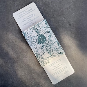 Slide-Up Wedding Invitation. Luxury and WOW effect! Pearl paper, elegant fonts, floral monogram. Unique & fully personalized!