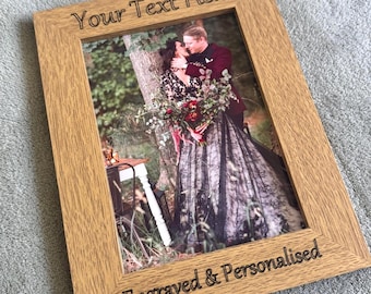 Custom Photo Frame, Engraved Picture Frame Gift, Bespoke Engraving French Oak Frame, Personalised Home Decor for Any Occasion A3 A4 A5
