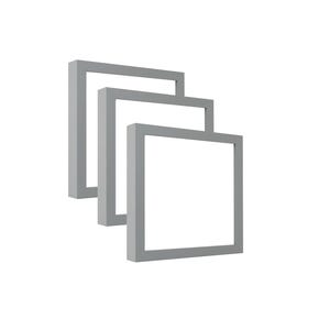 May include: Three grey square frames, each slightly offset from the other, creating a layered effect. The frames have a simple, modern design with a clean, minimalist aesthetic. The background is plain white.