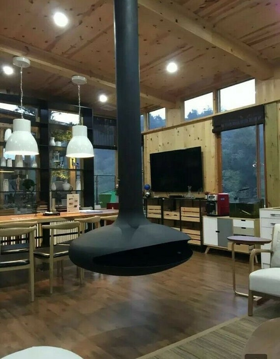 Custom Made Modern Hanging Ceiling Mounted Fireplace Etsy