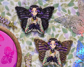 Crying butterfly pillar pin- anime monster slayer demon hunter girl infinity mansion castle hard enamel pin