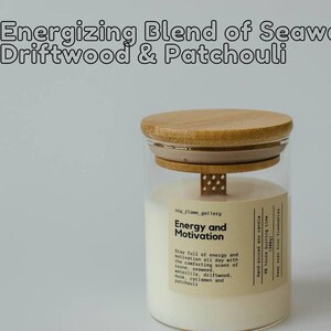 Handmade Soy Wax Candle – Energy & Motivation Uplifting Driftwood Patchouli Scent Wooden Wick 40 Hour Burn Time