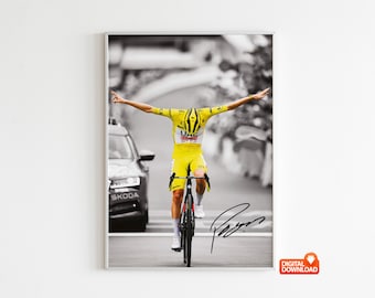 Plakat Tadeja Pogacara, zdjęcie z autografem rowerzysty, plakat cyfrowy