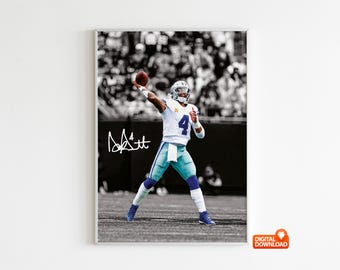 Póster de Dak Prescott, póster de fútbol firmado, descarga digital