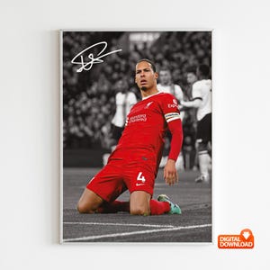 Cartaz de futebol autografado por Virgil Van Dijk, download digital