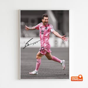 Póster de Lionel Messi, leyenda del fútbol, firmado, descarga digital.