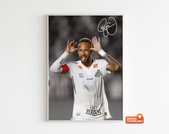 Pôster do Neymar, pôster de futebol autografado, download digital (envie uma mensagem para tamanhos personalizados)