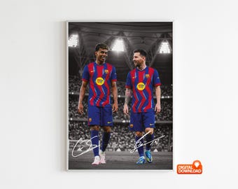 Messi Poster, Lamine Yamal Poster, signiertes Fußball Poster, digitaler Download