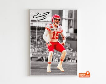 Patrick Mahomes-affisch, signerad fotbollsaffisch, digital nedladdning