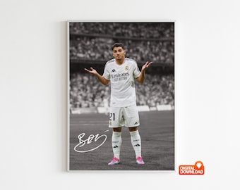 Poster di Brahim Diaz autografato, poster di calcio, download digitale