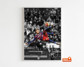 Neymar Poster, Bicyle Kick,Signed Football Poster,  Digital Download (Send a message for custom sizes)