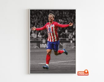 Póster de Antoine Griezmann, Póster de fútbol firmado con patada en bicicleta, Descarga digital