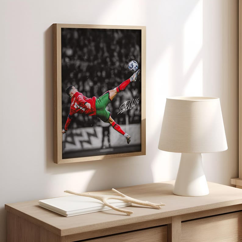 Cristiano Ronaldo Poster, Iconic Bicycle Kick, Soccer Legend Signed Football Poster,CR7, Digital Download image 7
