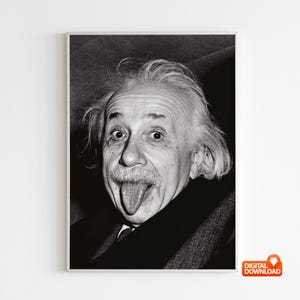 Albert Einstein Poster, Wall Art, Black and White Photography,  Digital Download