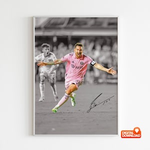 Póster de Lionel Messi, leyenda del fútbol, firmado, descarga digital.