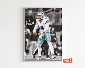 Póster de Dak Prescott, póster de fútbol firmado, descarga digital
