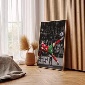 Cristiano Ronaldo Poster, Iconic Bicycle Kick, Soccer Legend Signed Football Poster,CR7, Digital Download image 5