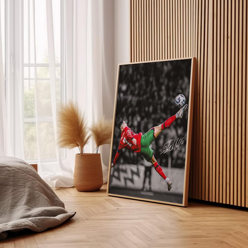 Cristiano Ronaldo Poster, Iconic Bicycle Kick, Soccer Legend Signed Football Poster,CR7, Digital Download image 5