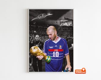 Zinedine Zidane Poster Signed Football Poster,  Digital Download