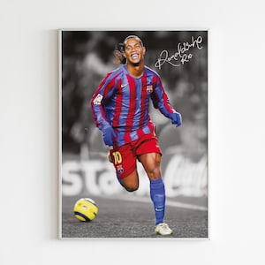 Póster de Ronaldinho, póster de fútbol firmado, descarga digital