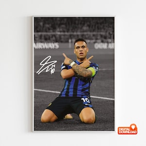 Lautaro Martinez Poster Signed Football Poster, Wall Art, Home Decor, Sports Poster, Sports, Digital Download