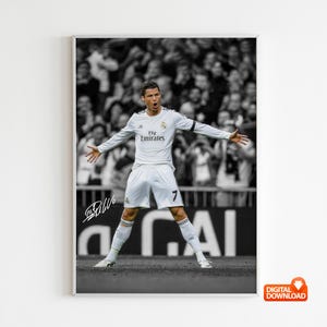 Póster de fútbol firmado por la leyenda del fútbol Cristiano Ronaldo, descarga digital (envía un mensaje para tamaños personalizados).