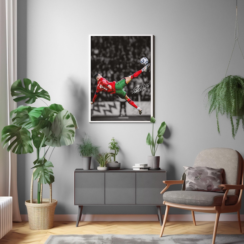 Cristiano Ronaldo Poster, Iconic Bicycle Kick, Soccer Legend Signed Football Poster,CR7, Digital Download image 3