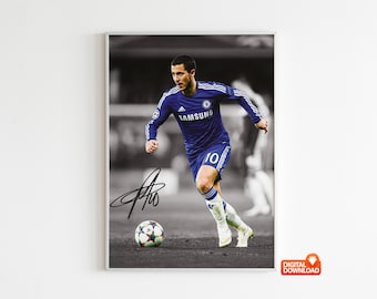 エデン・アザールのサイン入りサッカーポスター、デジタルダウンロード