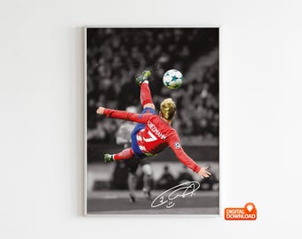 Póster de Antoine Griezmann, Póster de fútbol firmado con patada en bicicleta, Descarga digital