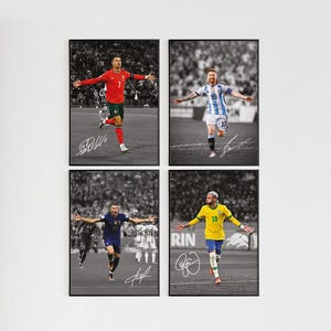 messian ronaldo neymar Mbappe Poster, 4er Set Drucke, Fußball Wand Kunst Sport Poster, Sport, digitaler Download