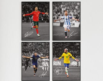 Messi Ronaldo Neymar Mbappe Posters, Set of 4 Prints, Soccer Wall Art Sports Poster, Sports, Digital Download