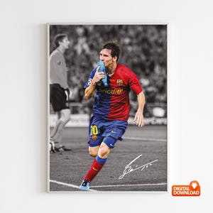Lionel Messi poster voetballegende slaapkamer decor, kunst aan de muur, woondecoratie, sportposter, sport, digitale download